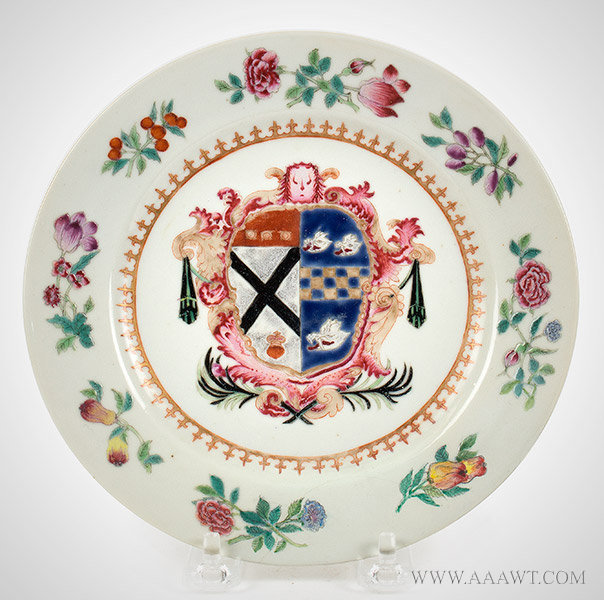 Porcelain, Chinese Export Armorial Dish, Arms of Johnstone Impaling Gordon, Chia Ch’ing