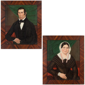 Pair of Folk Portraits of a Lady and Gentleman, Attrib. Jacob Bailey Moore Probably New Hampshire, circa 1845 Inventory Thumbnail