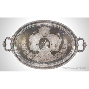 Antique Patriotic Themed Tray, Large Sheffield Silver on Copper Platter Inventory Thumbnail