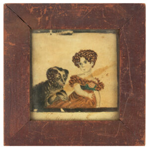 19th Century Folk Art, The Unwelcome Guest, Girl Holding Rose with Dog Inventory Thumbnail