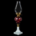 1475-12_Lamp,-Cranberry-to-Clear-Oval,-White-Base