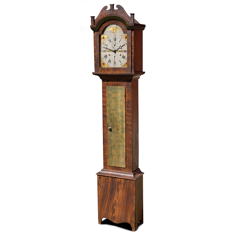 Federal Paint Decorated Tall Case Clock, Works by Riley Whiting, Gilt Eagle Decoration Inventory Thumbnail