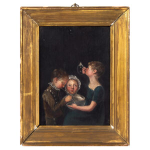 Triple Folk Art Portrait, Siblings Blowing Soap Bubbles Inventory Thumbnail