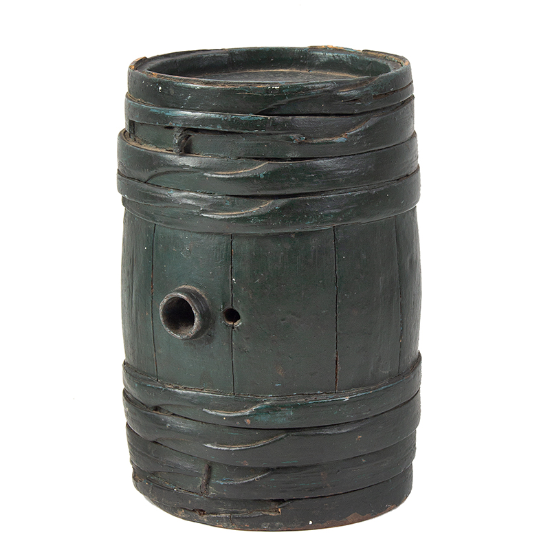 Rum Keg Bound by 8 Hoops, Pewter Bung Spout, Old Green Paint Inventory Thumbnail