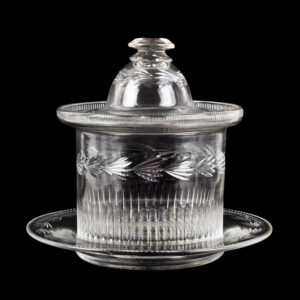 Anglo-Irish, Blown Glass Sugar Bowl & Under Plate, Straight Sided, Fan Cut Inventory Thumbnail