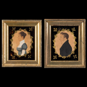 Folk Art, Pair of Portrait Miniatures in Profile, Man & Woman Inventory Thumbnail