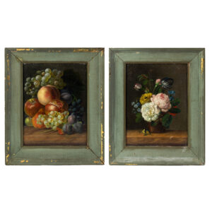 Pair, Still Life Paintings, One Depicting Fruits, the Other a Floral Composition Inventory Thumbnail