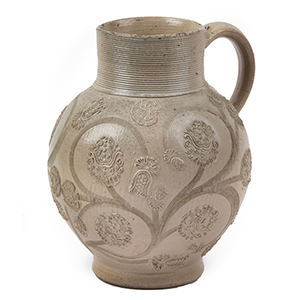 Westerwald Salt Glazed White Stoneware Jug, Incised & Applied Decoration Inventory Thumbnail