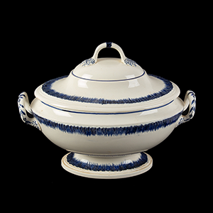 Blue Feather Edge Soup Tureen, Handles with Leaf Terminus Inventory Thumbnail