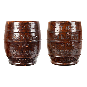 Pair, Redware Political Barrel Shape Tankards, 1876 Presidential Campaign Inventory Thumbnail