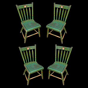 Windsor Side Chairs, Thumb-back, Original Paint & Decoration, Matched Set of 4 Inventory Thumbnail