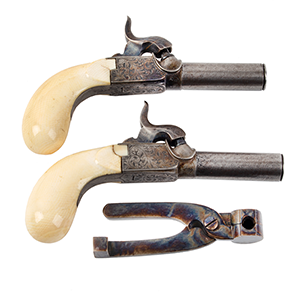 Cased Pair, Pierre Francotte Finely Damascened Pistols, with Bullet Mold/Wrench Inventory Thumbnail