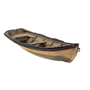 Model of a Dory Boat, Plank on Frame, Original Blue, Red, and White Paint Inventory Thumbnail