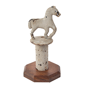 Fence Post Cap, Trotting Horse Post Finial, Old White Paint, Wooden Base Inventory Thumbnail