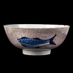 English Delftware Manganese ‘Fish’ Punch Bowl Inventory Thumbnail