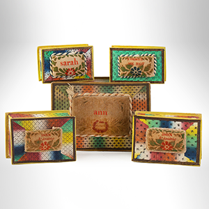 Nesting Wallpaper Theorem Pincushion Sewing Boxes, Strong Vibrant Color Inventory Thumbnail