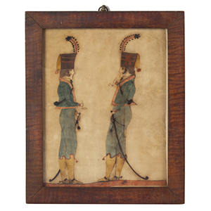 Fraktur Drawing, Southeastern Pennsylvania Troops in Uniform Smoking Pipes Inventory Thumbnail