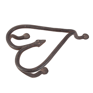 American Wrought Iron Folk Art Heart Shape Trivet, Serpent Head, Penny Feet Inventory Thumbnail