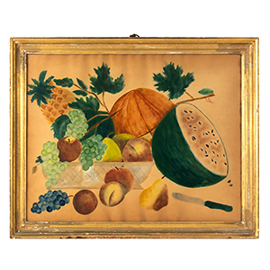 Watercolor Still Life Theorem, Bounty of Fruits in Mica Basket, Folk Art Inventory Thumbnail