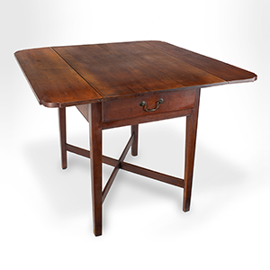 Pembroke Table, Rectangular Leaves Shaped Corners, Cross Stretcher, Drawer Inventory Thumbnail