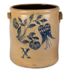 Ten-Gallon Stoneware Crock with Floral Decoration Inventory Thumbnail