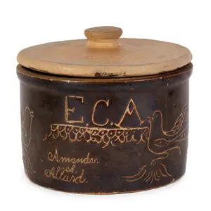 Scratch Decorated Stoneware Butter Crock, Presentation Piece Inventory Thumbnail