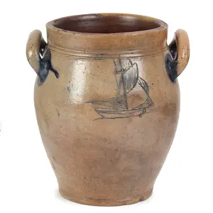 Late 18th or Early 19th Century Stoneware Crock with Open-Handles Inventory Thumbnail