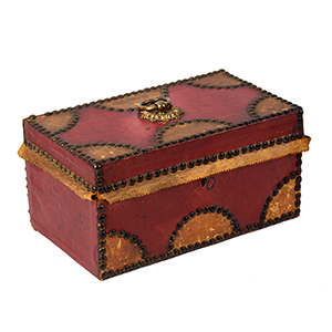 Early Document Box Covered in Dyed Leather, Brass Upholstery Tacks Inventory Thumbnail