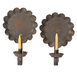 Candle Sconces Featuring Scalloped Reflectors, Near Pair Inventory Thumbnail