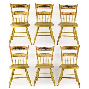 Matched Set of Six Paint Decorated Thumb-back Windsor Side Chairs Inventory Thumbnail