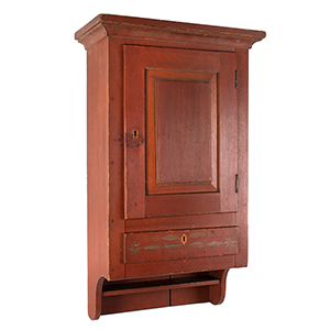 Hanging Cupboard with Drawer, Interior Fitted with Drawers, Original Red Paint Inventory Thumbnail