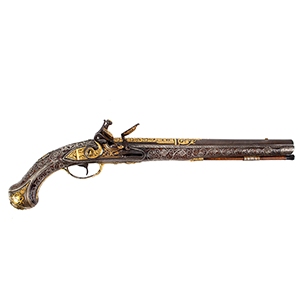 A Highly Ornate Flintlock Pistol Featuring Gold and Silver Inlay Inventory Thumbnail