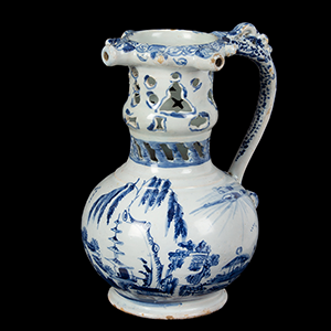 Delft Puzzle Jug, Blue and White Chinoiserie, Preforated Neck, Three Spouts Inventory Thumbnail