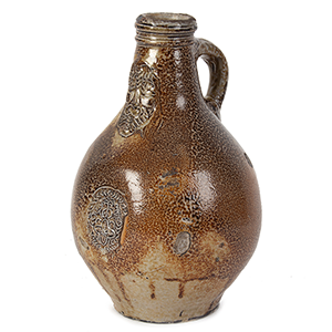 Bellarmine Salt Glazed Stoneware Jug, Rhenish Tigerware Graybeard, Bartman Inventory Thumbnail