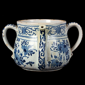 Posset Pot, Blue and White Delftware, Double Handle Inventory Thumbnail