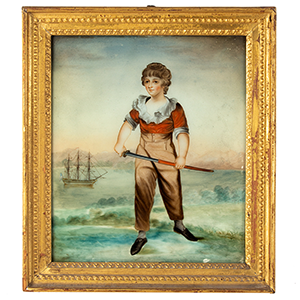 Portrait, Rare American Sailor Boy with Sword, Ship Flying American Flag Inventory Thumbnail