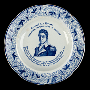 Historic Dark Blue Transferware Staffordshire Plate, Portrait of General LaFayette Inventory Thumbnail