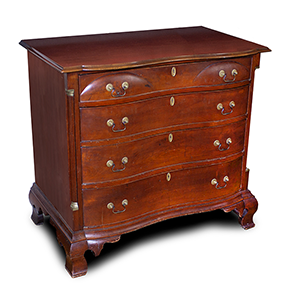 Chippendale Reverse Serpentine Four-Drawer Chest, Blocked Ends, Engaged Columns Inventory Thumbnail