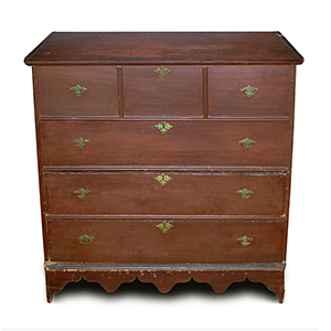 Chest Over Drawers, Blanket Chest in Red Paint, Original Hardware Inventory Thumbnail