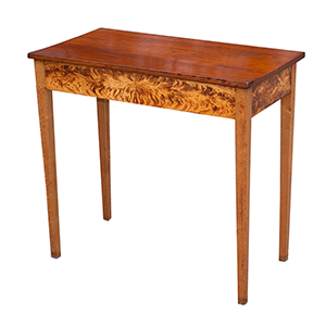 Hepplewhite Writing Table, Birch Crotch Veneer, Fitted Drawer, Tapered Legs Inventory Thumbnail