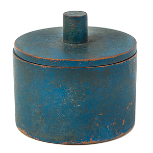 Antique Round Lidded Box, Original blue paint Inventory Thumbnail