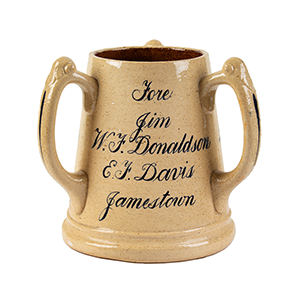 Late Nineteenth Century Three-Handled Stoneware Mug, Loving Cup Inventory Thumbnail