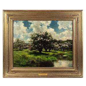 John Appleton Brown, Painting, Apple Blossoms Near a Pond, Signed Lower Left Inventory Thumbnail