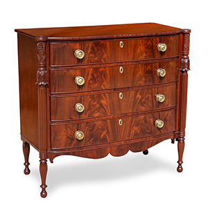 Fine and Rare Federal Carved and Figured Bow-Front Chest of Drawers Inventory Thumbnail