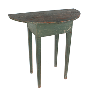 Country Hepplewhite Demilune Table, Old Green Paint Inventory Thumbnail