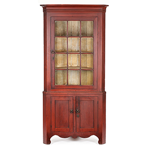 Glazed Corner Cupboard, Two-Part, 12-light, Old Red Surface Inventory Thumbnail